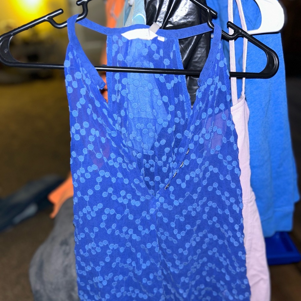 Blue dotted see through top